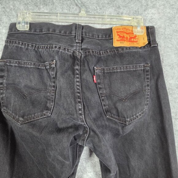 Levi's Men's Button Fly Denim Jeans Black Straight Leg Size 33x32 Classic - Picture 7 of 9